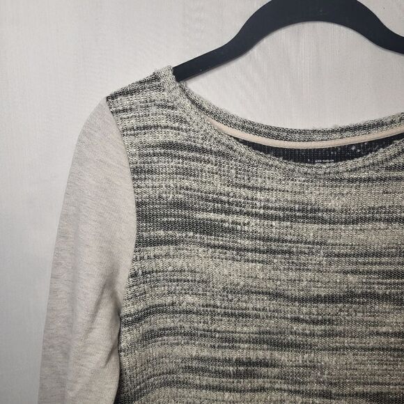 Loft Gray Marled Knit Sweater Size XS Sweatshirt Mixed Media Pockets - Picture 3 of 9